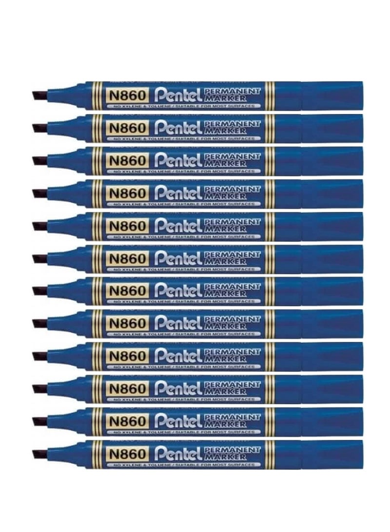 Pentel 12-Piece Permanent Marker Chisel Tip Blue Ink - Image 1