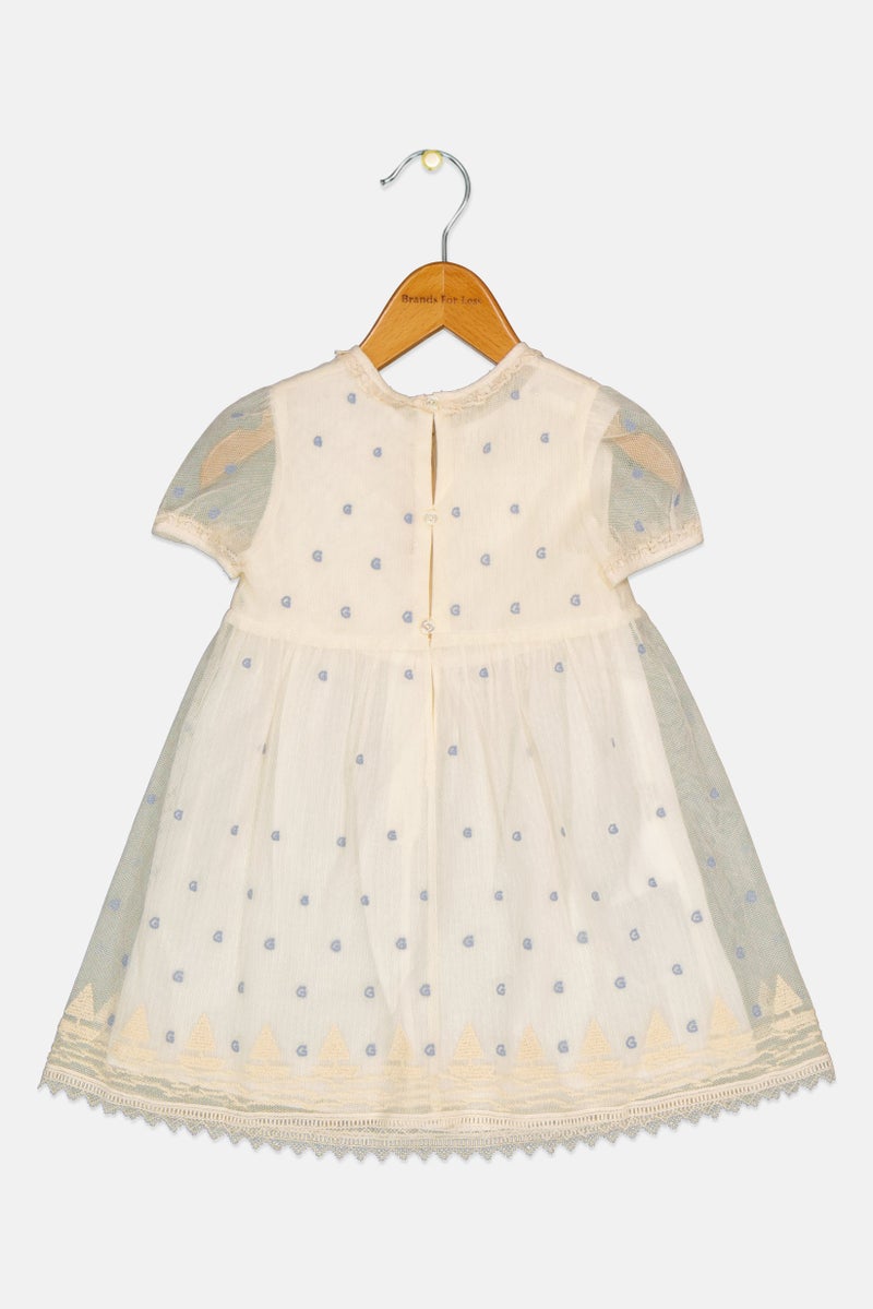 GUCCI Toddlers Girl Round Neck Short Sleeve Textured Dress, Cream  - Image 2