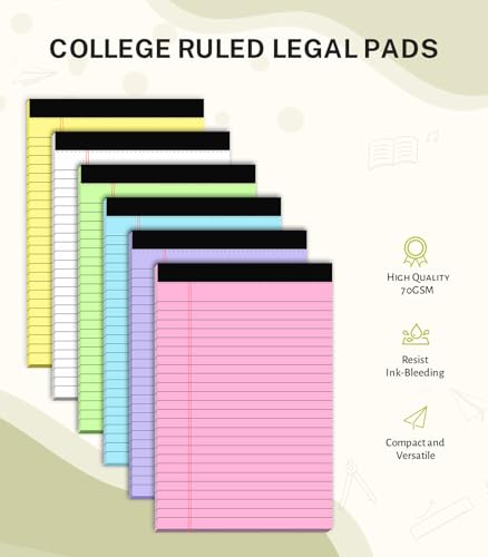 PINJINGPRO Small Legal Pads 5x8 Colored, 6 Pack Note Pads 5x8, Perforated Pink Legal Pad College Ruled, Lined Paper Pads 5x8 Notebook Pad, 30 Sheets per Notepad, Mini Purple Legal Pads 5x8 for Office School Home - Image 2
