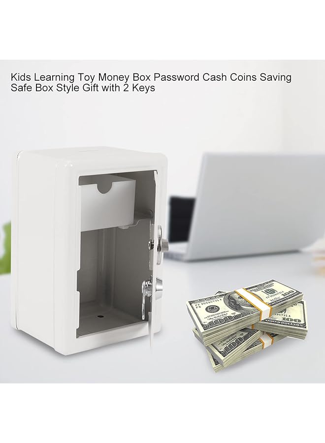 إيروريكس صندوق أمان آمن مع مفتاحين وكلمة مرور ولعبة تعليمية وعملات نقدية لتوفير المال للأطفال في المنزل باللون الأبيض - Image 4