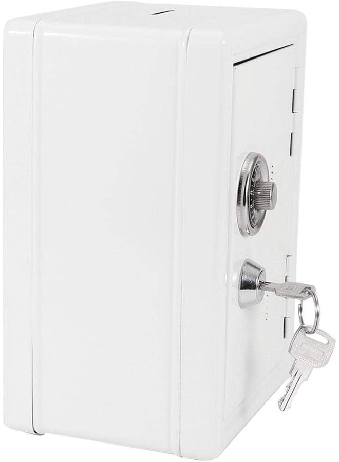 إيروريكس صندوق أمان آمن مع مفتاحين وكلمة مرور ولعبة تعليمية وعملات نقدية لتوفير المال للأطفال في المنزل باللون الأبيض - Image 2