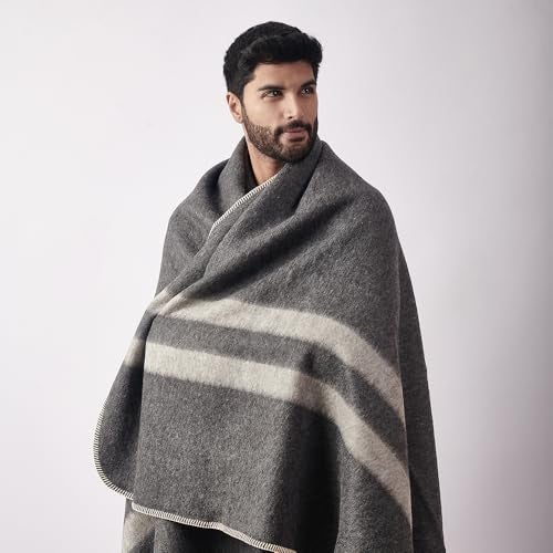 Alpaca Warehouse Thick Alpaca Wool Blanket Heavyweight for Camping Outdoors or Using Indoors | Soft Peruvian Alpaca Wool Blankets (Fern Green - Black Stripes, Travel Size) - Image 5