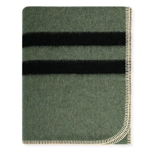 Alpaca Warehouse Thick Alpaca Wool Blanket Heavyweight for Camping Outdoors or Using Indoors | Soft Peruvian Alpaca Wool Blankets (Fern Green - Black Stripes, Travel Size) - Image 1
