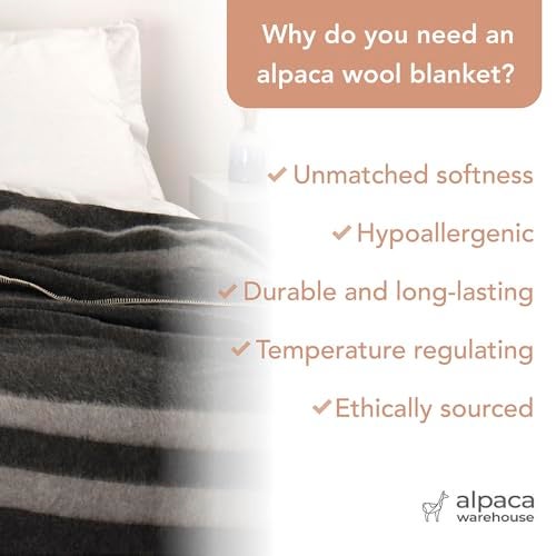 Alpaca Warehouse Thick Alpaca Wool Blanket Heavyweight for Camping Outdoors or Using Indoors | Soft Peruvian Alpaca Wool Blankets (Fern Green - Black Stripes, Travel Size) - Image 3