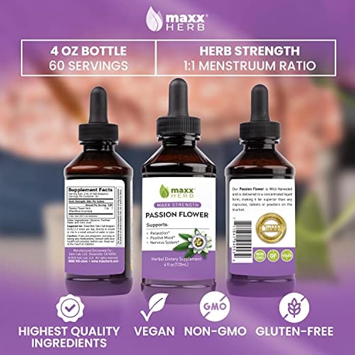 Maxx Herb Passion Flower Extract - Max Strength Passion-Flower Liquid Absorbs Better Than Capsules, for Relaxation and Stress Relief, Alcohol-Free - 4 Oz Bottle (60 Servings) - Image 5