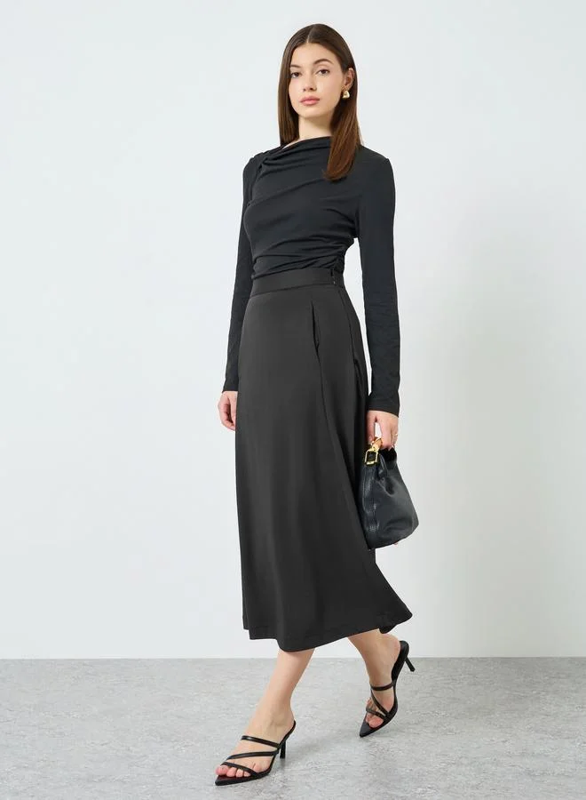 Black Formal Midi Skirt with Side Seam Pocket