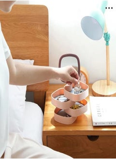 fashionhome Portable 4 Layer 360 Degree Rotating Jewelry Storage Organizer Box with Mirror for Earrings Ring Bracelet Lipstick  - Image 2