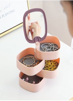 fashionhome Portable 4 Layer 360 Degree Rotating Jewelry Storage Organizer Box with Mirror for Earrings Ring Bracelet Lipstick  - Image 1