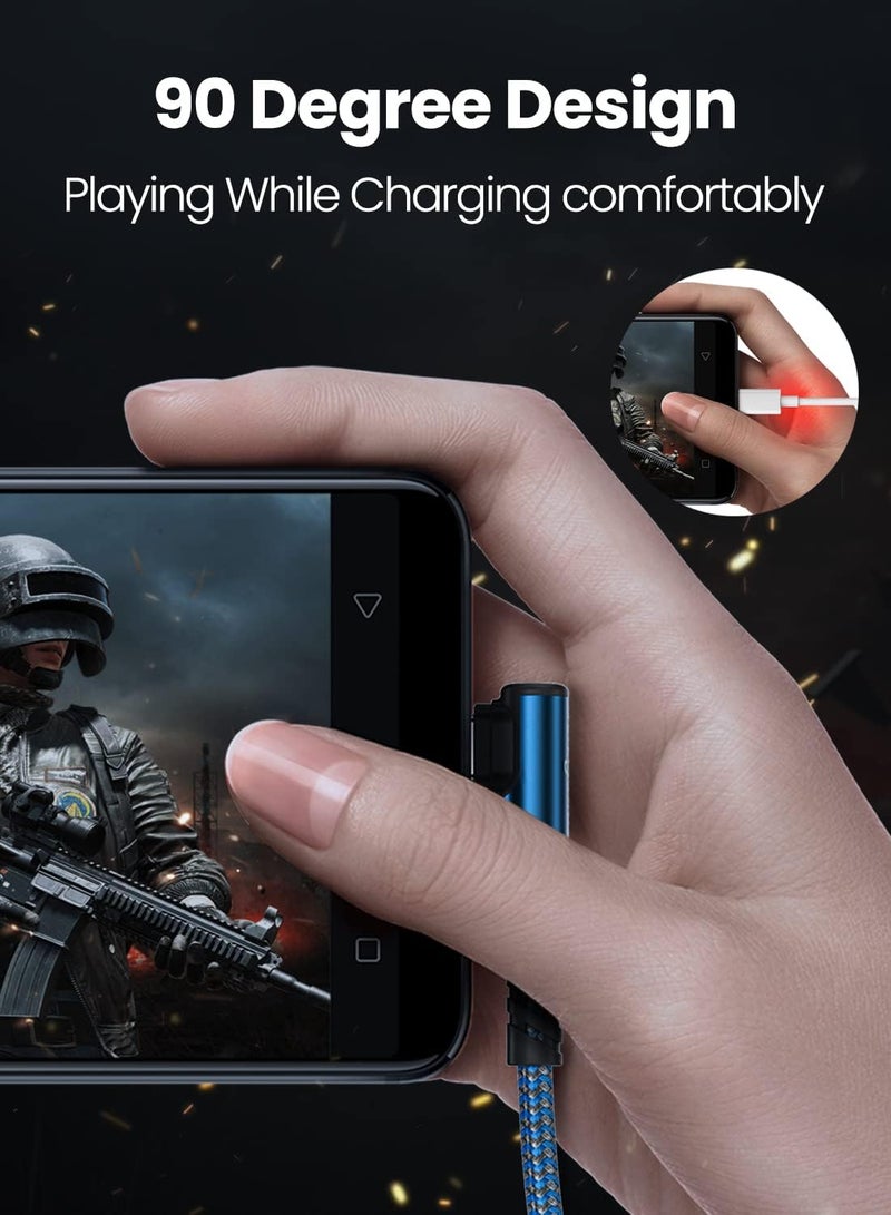 Fasgear كابل USB C إلى USB C، 3 عبوات بطول 1 قدم 60 واط من النوع C إلى النوع C بزاوية قائمة 90 درجة، كابل شحن سريع PD متوافق مع Galaxy S22 S21 S20 Mac-Book i-Pad Pro i-Pad Air (أزرق) - Image 2