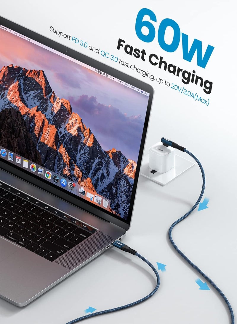 Fasgear كابل USB C إلى USB C، 3 عبوات بطول 1 قدم 60 واط من النوع C إلى النوع C بزاوية قائمة 90 درجة، كابل شحن سريع PD متوافق مع Galaxy S22 S21 S20 Mac-Book i-Pad Pro i-Pad Air (أزرق) - Image 3