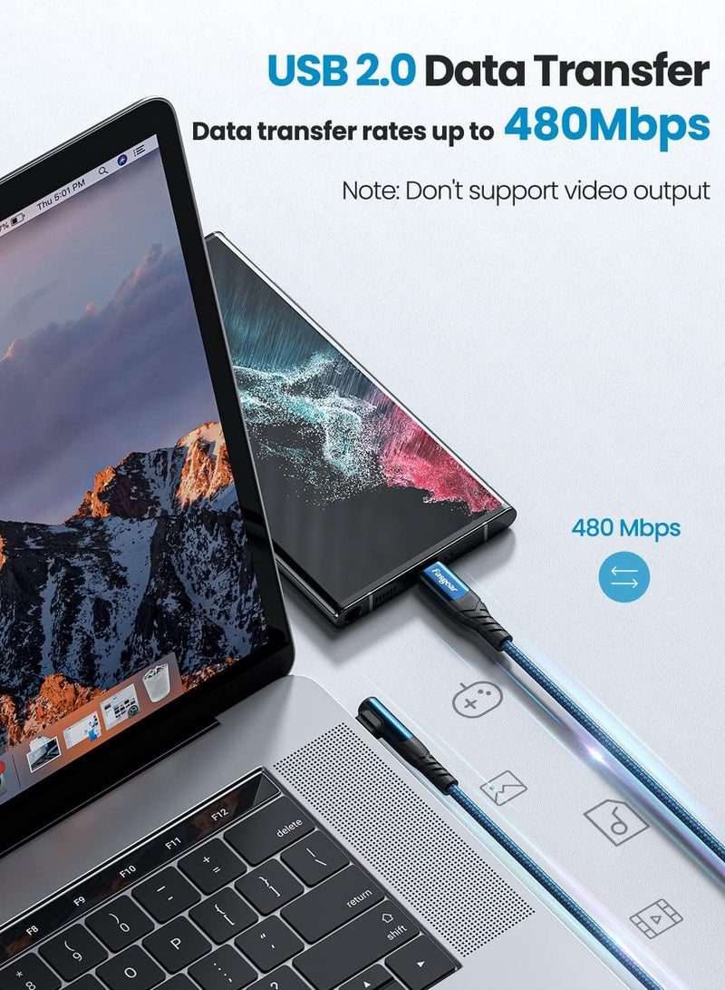 Fasgear كابل USB C إلى USB C، 3 عبوات بطول 1 قدم 60 واط من النوع C إلى النوع C بزاوية قائمة 90 درجة، كابل شحن سريع PD متوافق مع Galaxy S22 S21 S20 Mac-Book i-Pad Pro i-Pad Air (أزرق) - Image 4