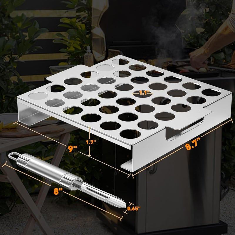 Skyflame Jalapeno Grill Rack with Handle and Chili Pepper Corer Tool - Large 36 Holes Capacity Stainless Steel Drumstick Chicken Wings Roaster for BBQ Smoker and Oven - Image 4