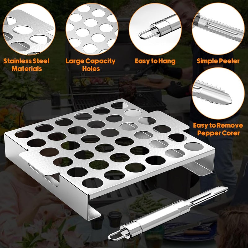 Skyflame Jalapeno Grill Rack with Handle and Chili Pepper Corer Tool - Large 36 Holes Capacity Stainless Steel Drumstick Chicken Wings Roaster for BBQ Smoker and Oven - Image 5