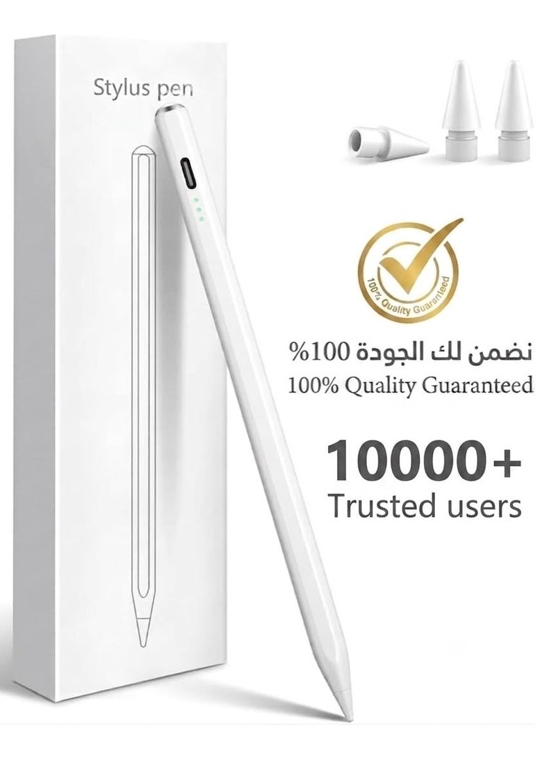 باروكس قلم ايباد ستايلس ذكي احترافي متوافق مع جميع أجهزة iPad من 2018 حتى 2026 –)- يدعم الجيل 11 وiPad A16 والجيل العاشر والتاسع والثامن والسابع والسادس وiPad Pro وiPad Air وiPad Mini – كتابة دقيقة وسلسة بدون تأخير – يدعم راحة اليد (Palm Rejection) – شحن سريع  خلال  دقايق– بطارية تدوم حتى 10 ساعة – تشغيل باللمس – يشمل 2 رؤوس إضافية – مخصص لأجهزة الايباد فقط وغير متوافق مع أجهزة أندرويد مثلا لايدعم هواوي وهونر - Image 1