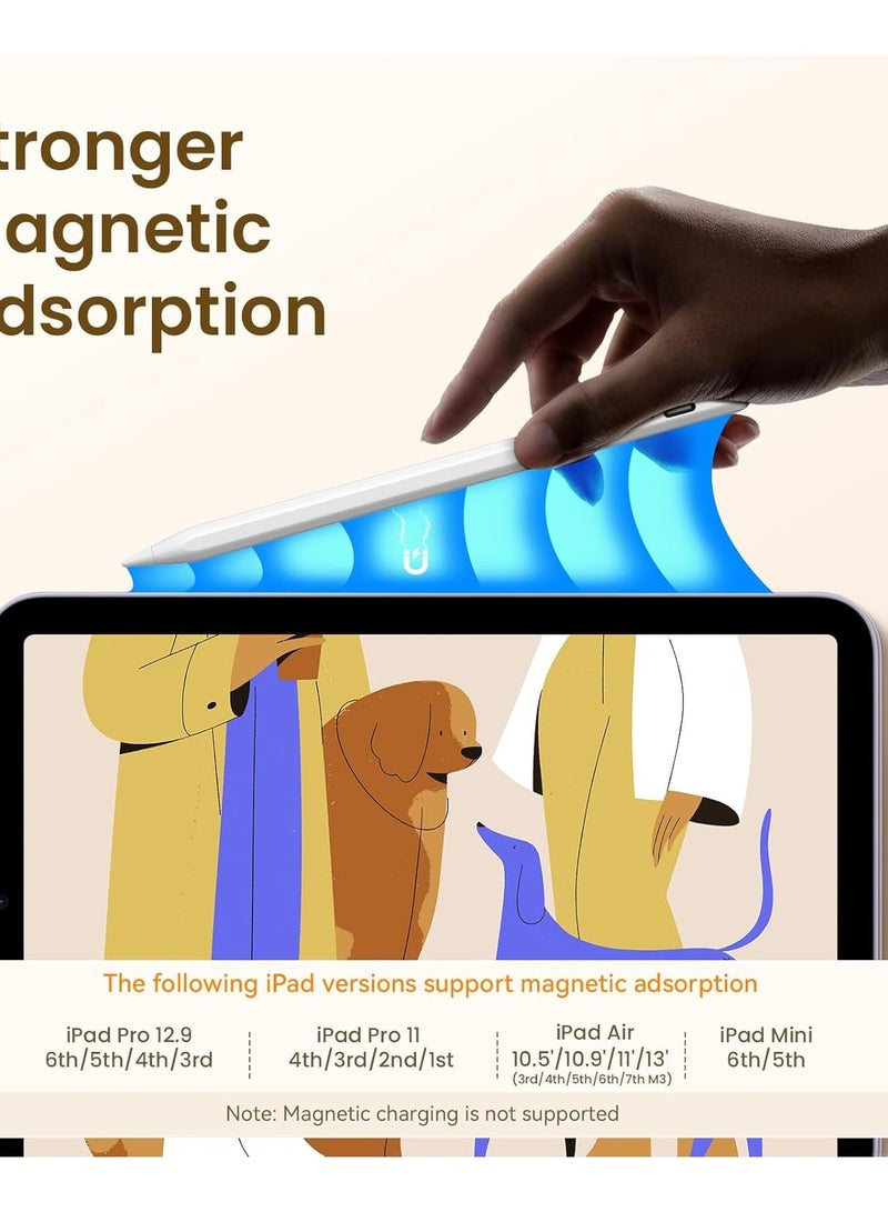 باروكس قلم ايباد ستايلس ذكي احترافي متوافق مع جميع أجهزة iPad من 2018 حتى 2026 –)- يدعم الجيل 11 وiPad A16 والجيل العاشر والتاسع والثامن والسابع والسادس وiPad Pro وiPad Air وiPad Mini – كتابة دقيقة وسلسة بدون تأخير – يدعم راحة اليد (Palm Rejection) – شحن سريع  خلال  دقايق– بطارية تدوم حتى 10 ساعة – تشغيل باللمس – يشمل 2 رؤوس إضافية – مخصص لأجهزة الايباد فقط وغير متوافق مع أجهزة أندرويد مثلا لايدعم هواوي وهونر - Image 2