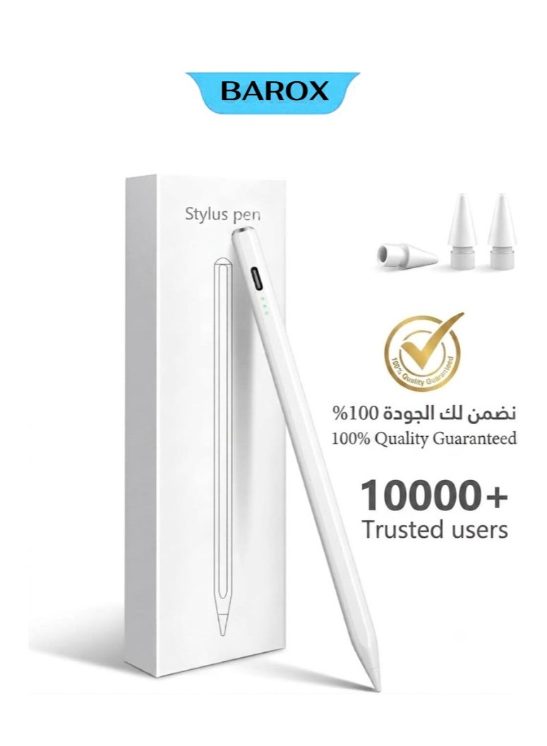 BAROX iPad Stylus Professional Smart Pen Compatible with iPad 2018–2026 ) -(Supports 11th Gen, iPad A16, 10th, 9th, 8th, 7th, 6th, iPad Pro, iPad Air, iPad Mini) – Smooth & Precise Writing with Palm Rejection – Fast Charging 13  Minutes – 10 Hours Battery Life – Touch Power On – Includes 2 Extra Tips For iPad Only, Not Compatible with Android Devices such as Huawei and Honor - Image 1