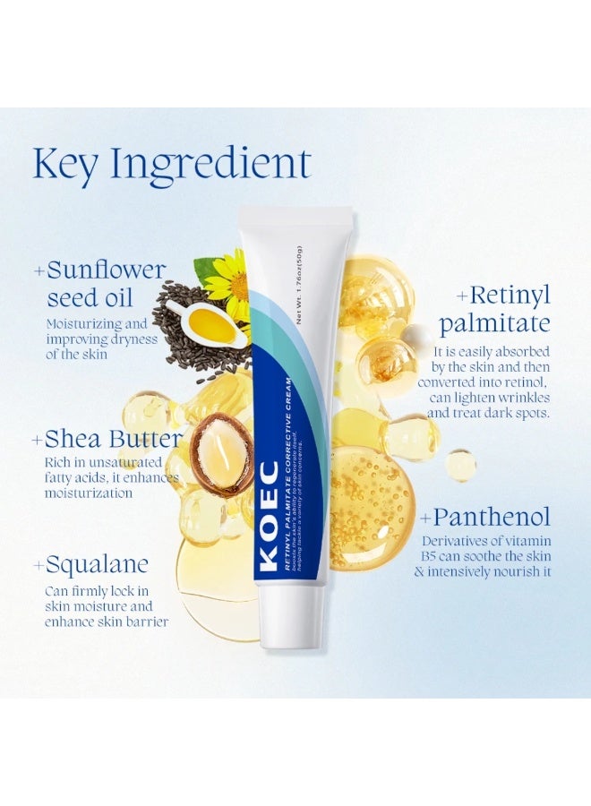 KOEC كريم تصحيح ريتينيل بالميتات للوجه 70 مل لمكافحة الشيخوخة وتقليل التجاعيد ومنع ظهور حب الشباب وفرط التصبغ للعناية بالبشرة للحصول على بشرة ناعمة ومتألقة كريم ريتينول - Image 4