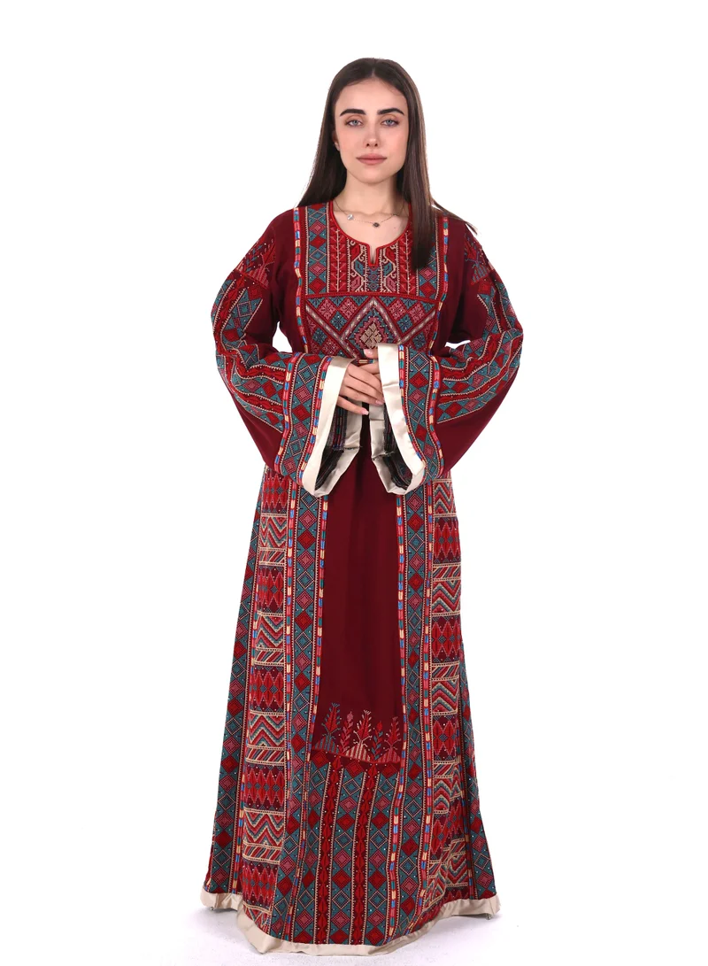 Women jalabiya dress- Embroidered Belted Kaftan Abaya