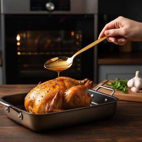 BNAZIND Chef Kunz Spoon Gold | Titanium Shiny 18/10 Stainless Steel Cooking Serving Spoon | 9 Inch Saucing, Plating, Basting, Quenelle, Daily Chef Spoons | Dishwasher safe - Image 4