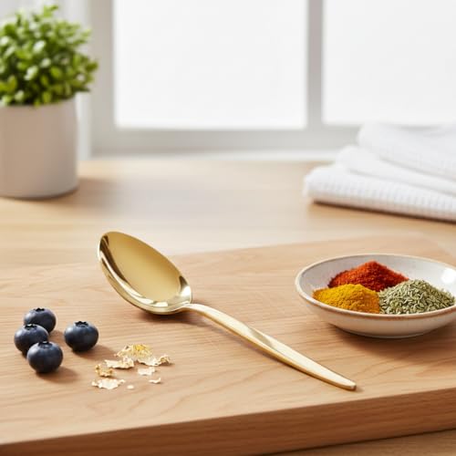 BNAZIND Chef Kunz Spoon Gold | Titanium Shiny 18/10 Stainless Steel Cooking Serving Spoon | 9 Inch Saucing, Plating, Basting, Quenelle, Daily Chef Spoons | Dishwasher safe - Image 2