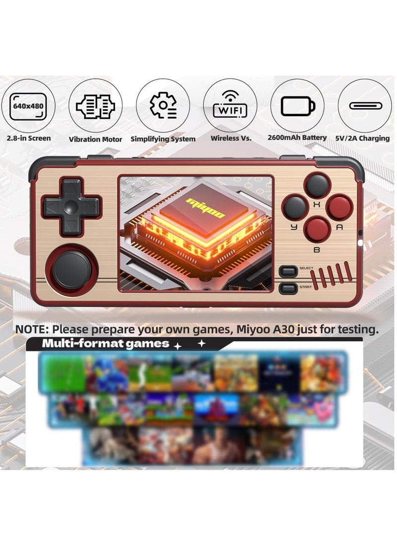 Miyoo - Miyoo A30 Handheld Game Console 2.8-inch 640*480 IPS Screen 2600mAh Compatible with WiFi Multiplayer Portable Case(Gold Red) - Image 1