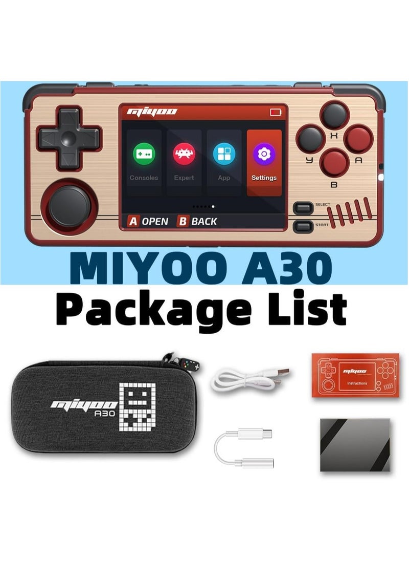 Miyoo - Miyoo A30 Handheld Game Console 2.8-inch 640*480 IPS Screen 2600mAh Compatible with WiFi Multiplayer Portable Case(Gold Red) - Image 1