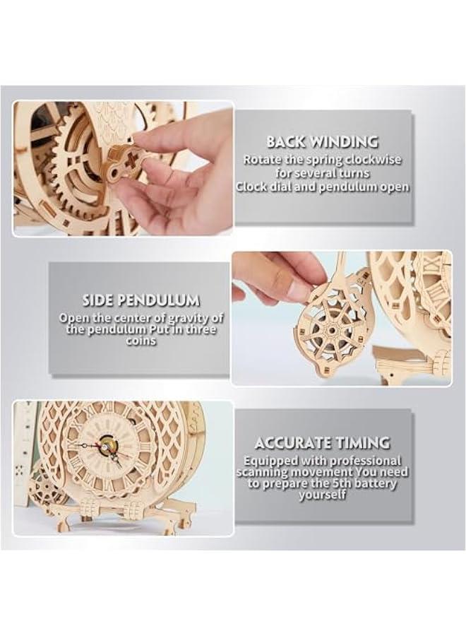 مجموعة ألغاز خشبية ثلاثية الأبعاد مثالية: عجلات فيريس موسيقية ميكانيكية، وفانوس، وساعة بومة، وصندوق كلمة مرور سرية - مجموعات حرفية يدوية لعشاق (ساعة بومة) - Image 4