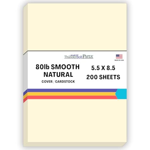 ThunderBolt Paper 200 Natural Smooth Card Stock Sheets Paper - 5.5 X 8.5 Inches Half Letter | Statement Size - 80# (80 lb/pound) Cover Weight - Quality Paper - Smooth Finish - Image 1
