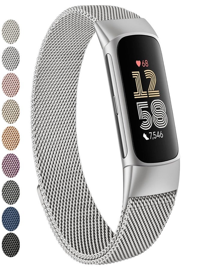 Vanjua for Fitbit Charge 6 Bands Women Men, Stainless Steel Metal Mesh Loop Adjustable Wristband Replacement Strap Compatible with Fitbit Charge 6 Fitness Tracker (Silver) - Image 1