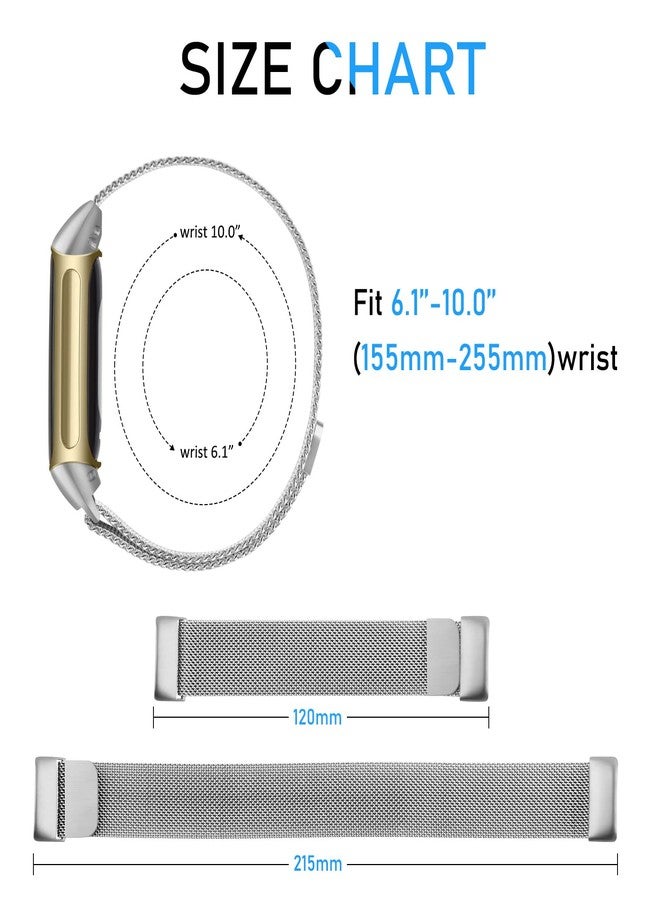 Vanjua for Fitbit Charge 6 Bands Women Men, Stainless Steel Metal Mesh Loop Adjustable Wristband Replacement Strap Compatible with Fitbit Charge 6 Fitness Tracker (Silver) - Image 5