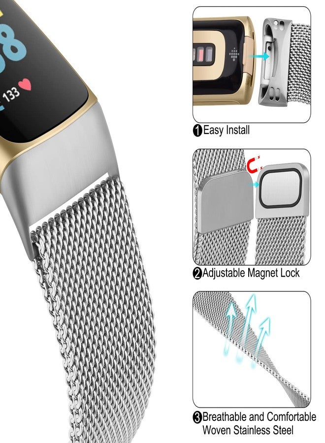 Vanjua for Fitbit Charge 6 Bands Women Men, Stainless Steel Metal Mesh Loop Adjustable Wristband Replacement Strap Compatible with Fitbit Charge 6 Fitness Tracker (Silver) - Image 4