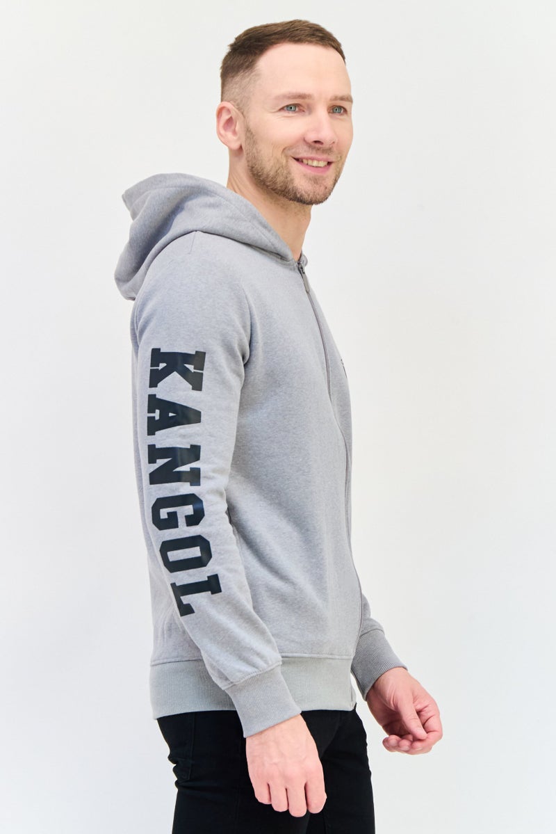 KANGOL Men Brand Logo Full Zip Long Sleeves Hoodie, Grey - Image 2