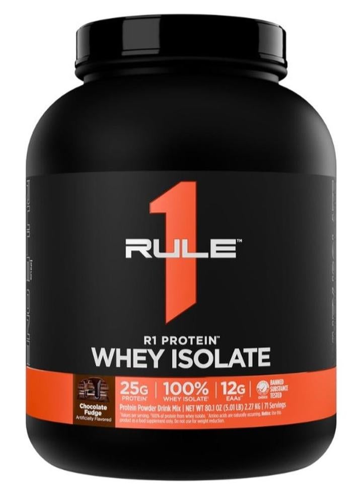 RULE 1 بروتين R1، 100% بروتين مصل اللبن المعزول وبروتين مصل اللبن المعزول المائي، بنكهة فادج الشوكولاتة، 5.09 رطل - Image 1
