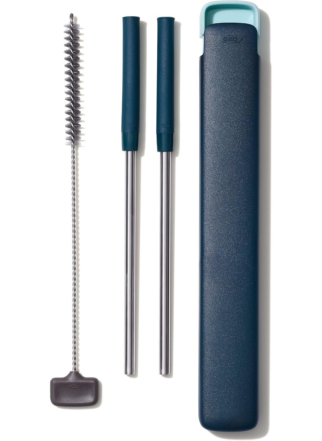 OXO OXO Good Grips Stainless Steel 4 Piece Reusable Straw Set with Case  Green  - Image 1