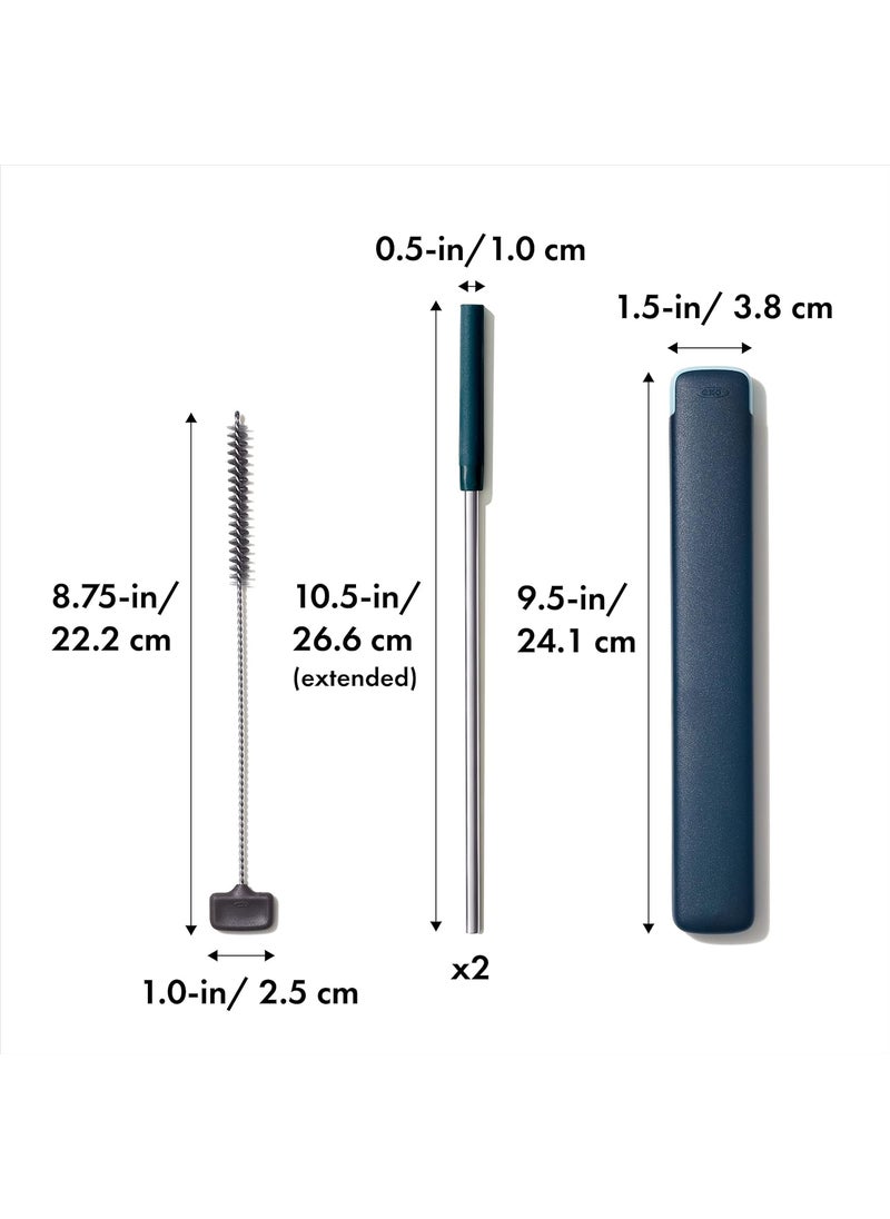 OXO OXO Good Grips Stainless Steel 4 Piece Reusable Straw Set with Case  Green  - Image 2