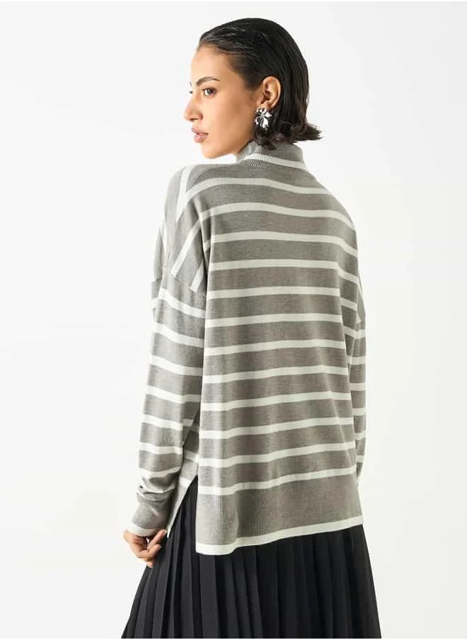 2Xtremz 2Xtremz Striped High Neck Jumper with Long Sleeves