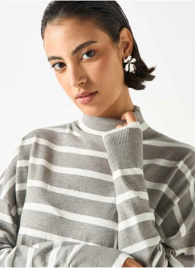 2Xtremz 2Xtremz Striped High Neck Jumper with Long Sleeves