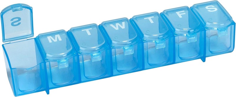 EZY DOSE Weekly (7-Day) Pill Case, Medicine Planner, Vitamin Organizer Box, Large Push N' Pop Open Compartments, Convenient and Easy to Use, Color May Vary, BPA Free