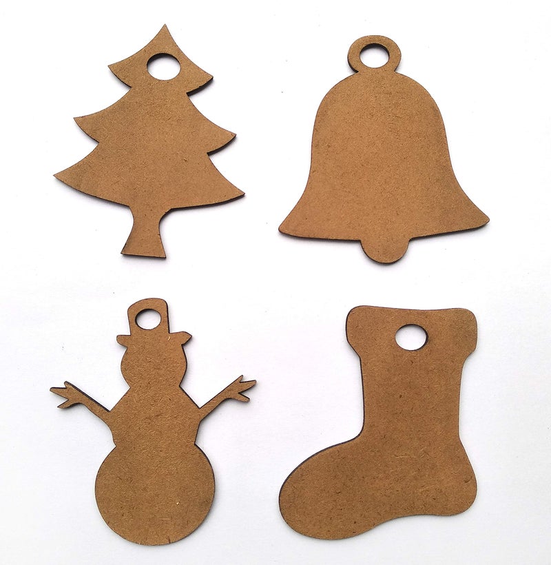 IVEI Christmas DIY MDF Cutouts Decorations/Tree Ornaments/Snowman/Bells/Socks for Christmas - Plain MDF Blanks Cutouts for Painting Wooden Sheet Craft, Decoupage, Resin Art Work & Decoration - Set of 20 - Image 1