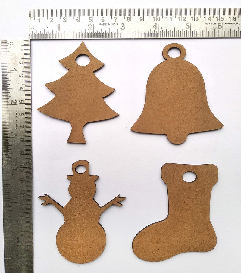 IVEI Christmas DIY MDF Cutouts Decorations/Tree Ornaments/Snowman/Bells/Socks for Christmas - Plain MDF Blanks Cutouts for Painting Wooden Sheet Craft, Decoupage, Resin Art Work & Decoration - Set of 20 - Image 3