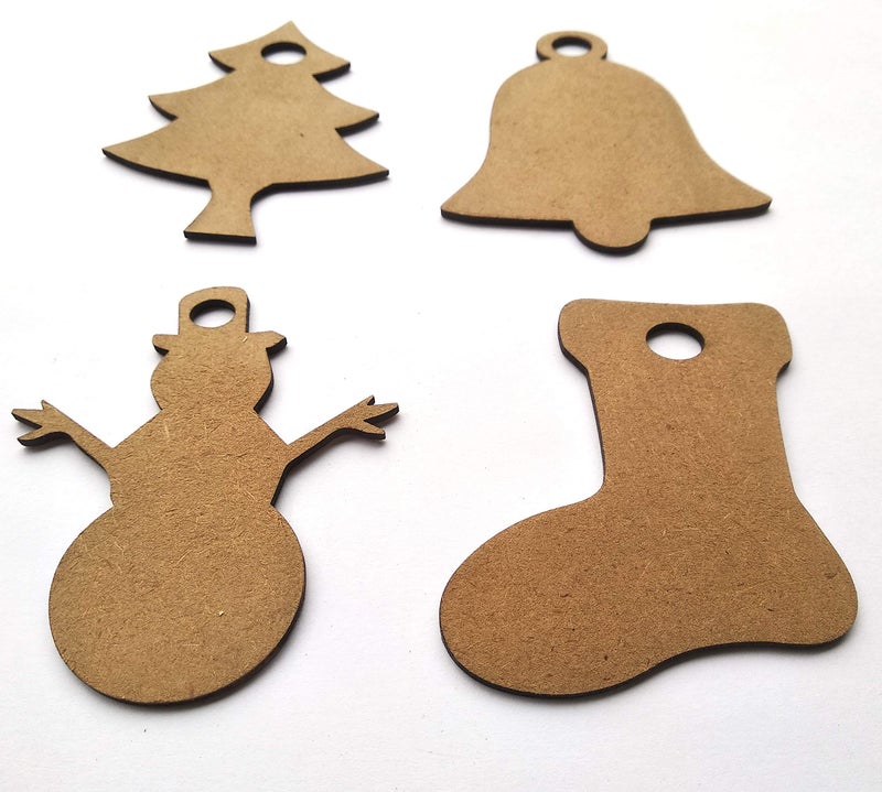 IVEI Christmas DIY MDF Cutouts Decorations/Tree Ornaments/Snowman/Bells/Socks for Christmas - Plain MDF Blanks Cutouts for Painting Wooden Sheet Craft, Decoupage, Resin Art Work & Decoration - Set of 20 - Image 2