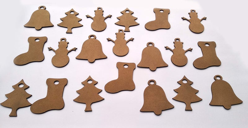 IVEI Christmas DIY MDF Cutouts Decorations/Tree Ornaments/Snowman/Bells/Socks for Christmas - Plain MDF Blanks Cutouts for Painting Wooden Sheet Craft, Decoupage, Resin Art Work & Decoration - Set of 20 - Image 4
