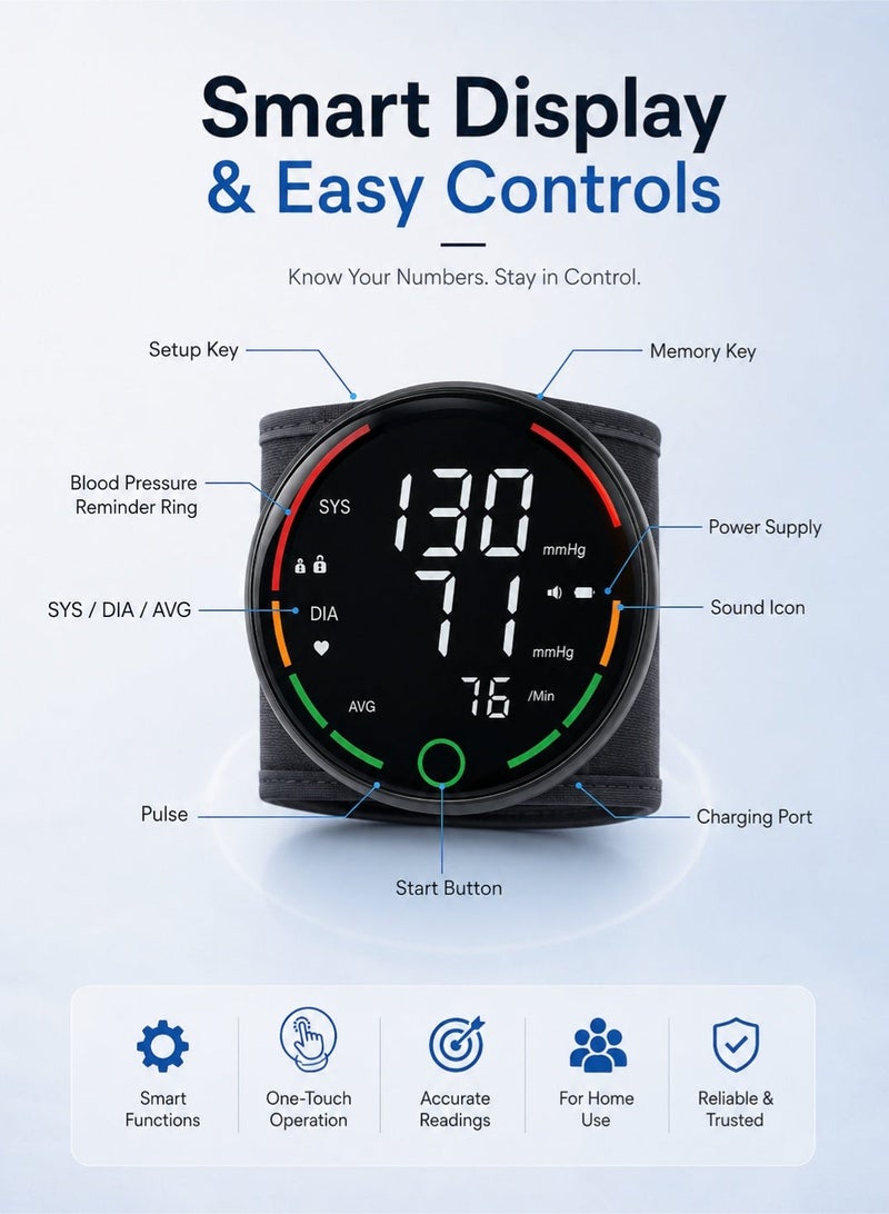WHO Wrist-Style Electronic Blood Pressure Monitor, Fully Automatic for Home Use, LED Screen Display, Voice Broadcast, Dual-User 99-Set Data Storage, Digital Blood Pressure Monitor, Suitable for Home Use, Simple and Easy to Operate, Black. - Image 4