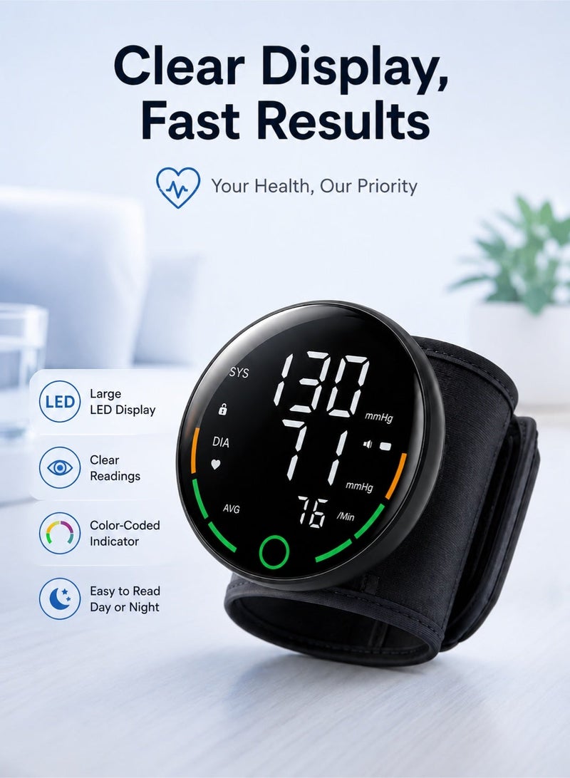 WHO Wrist-Style Electronic Blood Pressure Monitor, Fully Automatic for Home Use, LED Screen Display, Voice Broadcast, Dual-User 99-Set Data Storage, Digital Blood Pressure Monitor, Suitable for Home Use, Simple and Easy to Operate, Black. - Image 5