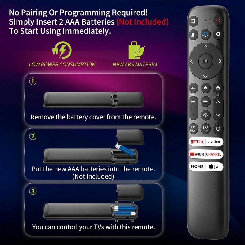 (حزمة من 2) بديل لجهاز التحكم عن بعد TCL Google TV، جهاز تحكم عن بعد عالمي لأجهزة تلفزيون TCL الذكية UHD HDR LED QD Mini LED QLED 4K Google (ليس لأجهزة Fire/Roku TV) - Image 5