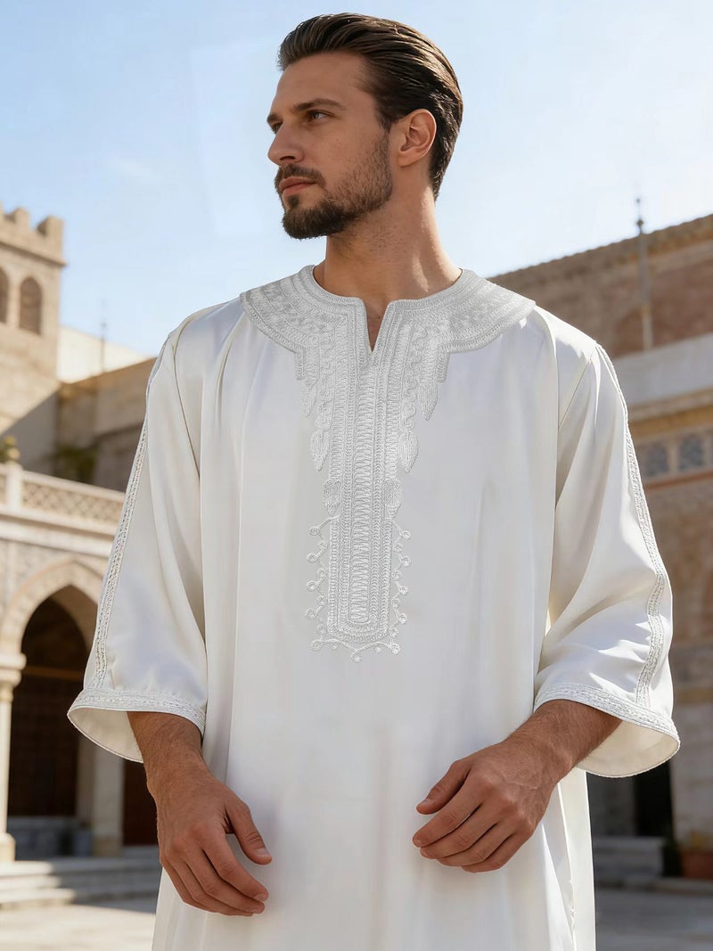 New Style Embroidered Mid-Sleeve Men's Top with Side Pockets