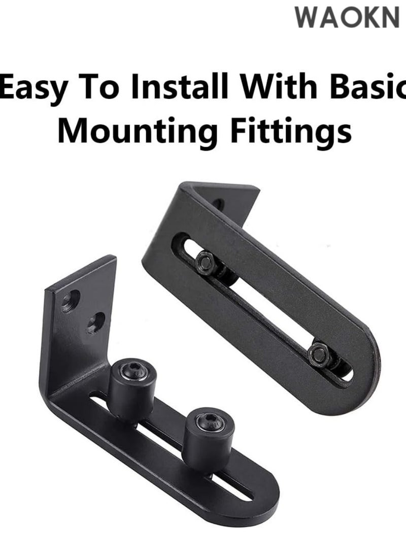 دبليو أيه أو كي أن أدلة أرضية جديدة ومُحسّنة لباب الحظيرة المنزلق (قطعتان، مجموعة كاملة) - نظام تثبيت على الحائط - بكرة تثبيت قابلة للتعديل - تصميم ذو قاعدة مسطحة - يناسب جميع أبواب الحظيرة بسمك أقصى 2.75 بوصة (قطعتان) باللون الأسود - Image 2