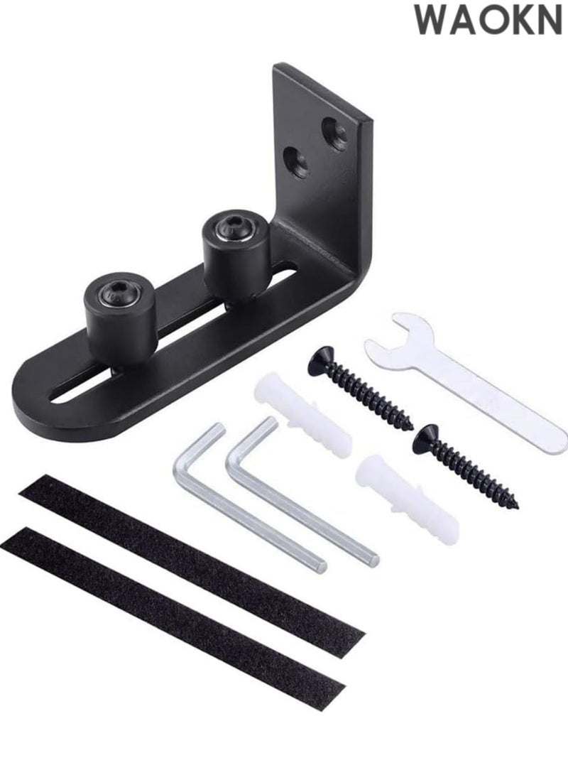 دبليو أيه أو كي أن أدلة أرضية جديدة ومُحسّنة لباب الحظيرة المنزلق (قطعتان، مجموعة كاملة) - نظام تثبيت على الحائط - بكرة تثبيت قابلة للتعديل - تصميم ذو قاعدة مسطحة - يناسب جميع أبواب الحظيرة بسمك أقصى 2.75 بوصة (قطعتان) باللون الأسود - Image 3