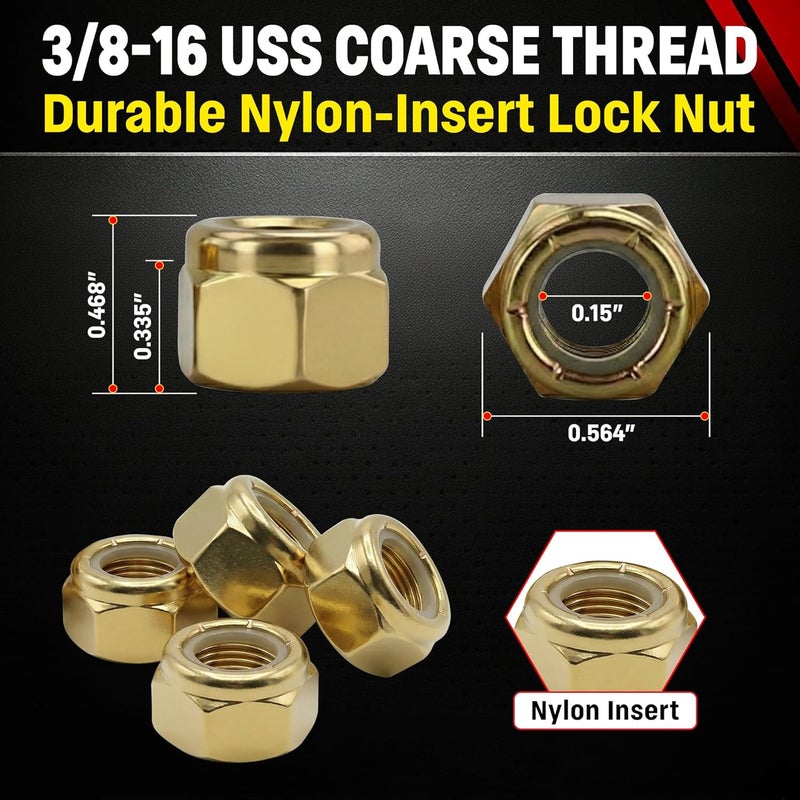Chenango Supply 3/8-16 USS Nylon Insert Lock Nuts, Grade 8, Qty 50 Pieces (Nylock) (3/8-16 Nylock) - Image 3
