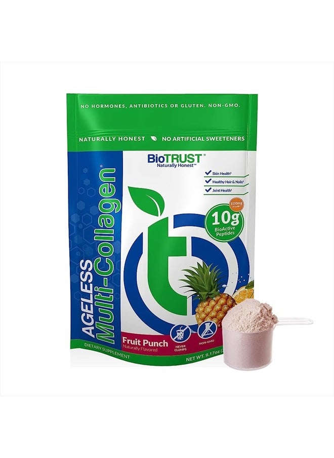 BioTrust Ageless Multi Collagen Peptides Powder – 5 Types (I, II, III, V, X) – Fruit Punch Collagen Powder for Women & Men – Hydrolyzed Protein – Grass Fed Beef, Fish, Chicken, Eggshell Membrane  - Image 1